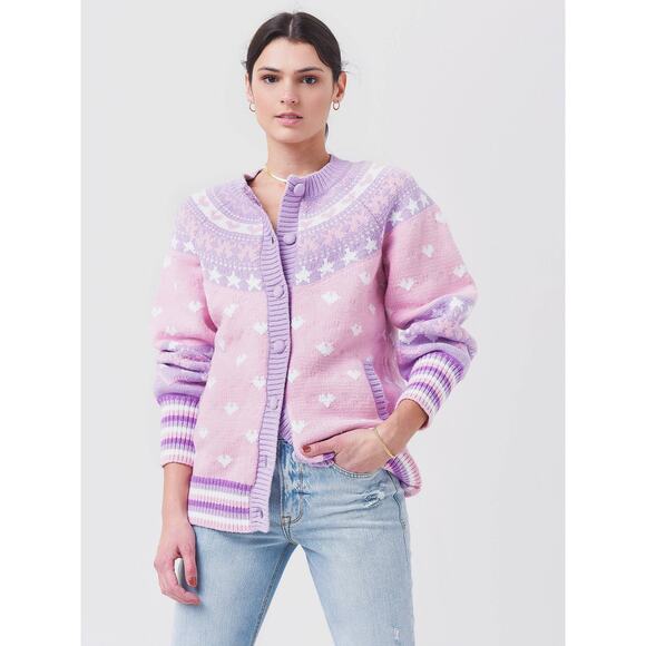 LoveShackFancy Amalo Boyfriend Cardigan Sweater Macaron Pink heart bow size XL - Picture 16 of 16